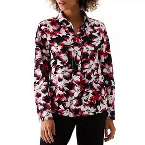 Rafaella Ladies Top XL Long Sleeve V Neck Collared Blouse Shirt Floral XL